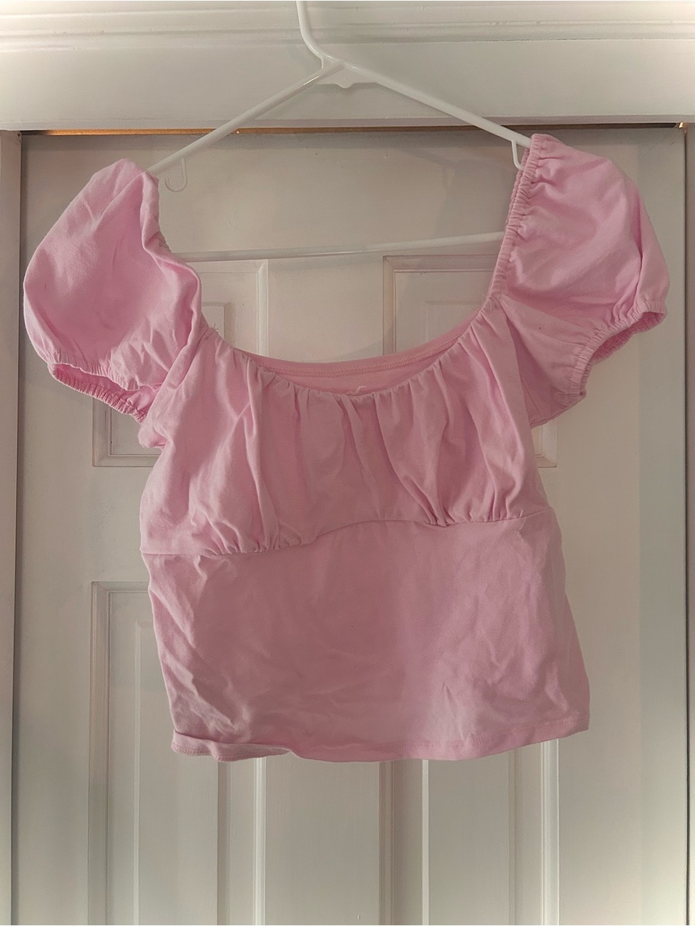 Cottagecore Hollister Baby Pink Rouched Busty Puff Sleeve Blouse - Size Medium